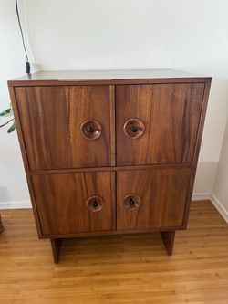 CB2 Mid-Century Modern Wood Bar Cabinet
