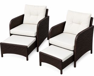 Beautiful Wicker Patio Chair Set – 2 Chairs + Ottomans
