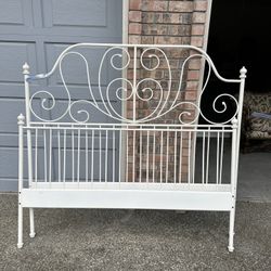 Queen Iron Bed Frame With Support Boards White Shabby Chic