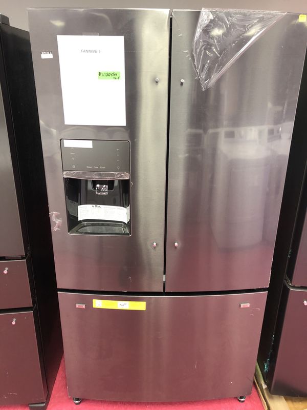 Frigidaire black stainless French door refrigerator indoor