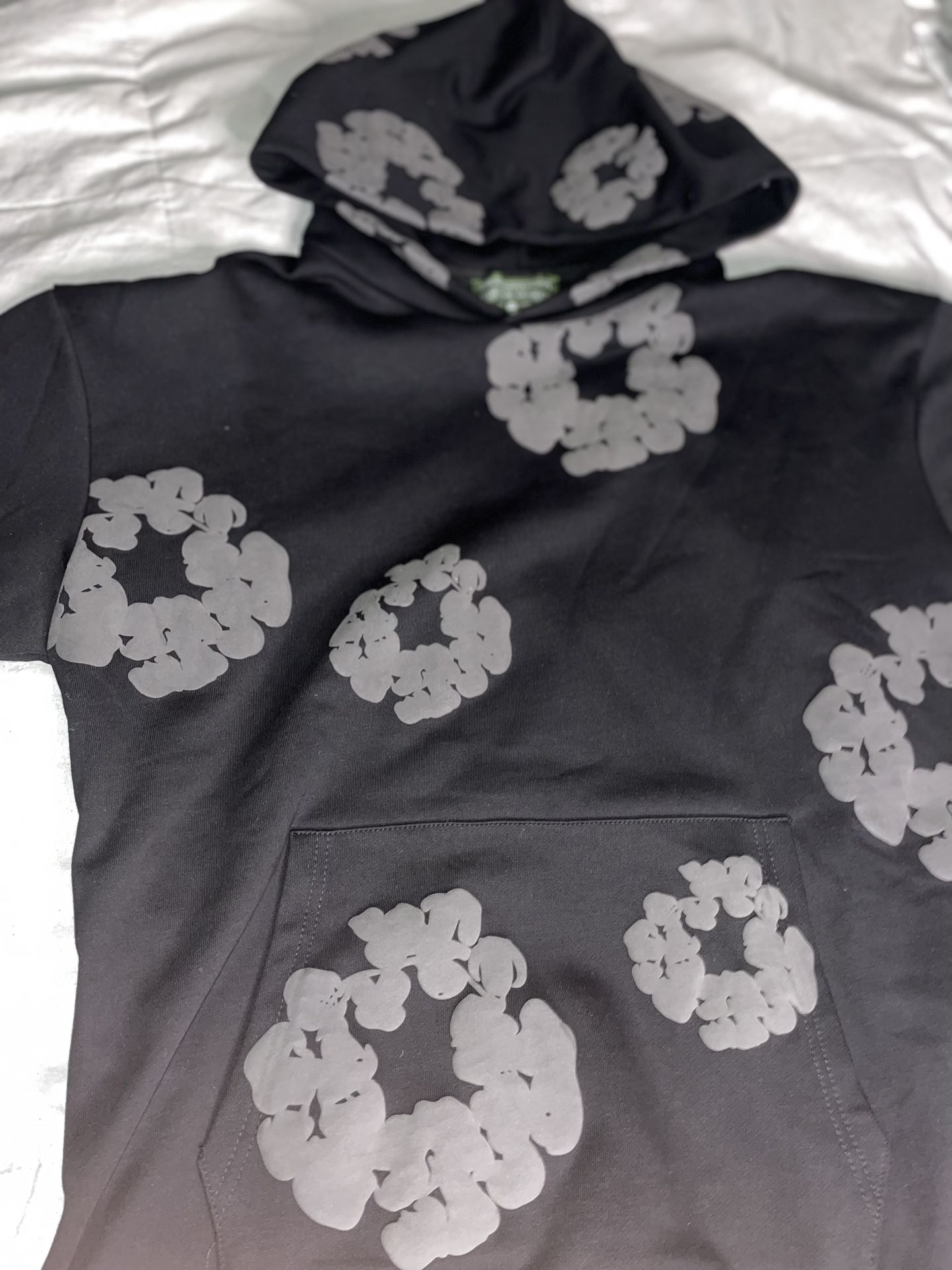 Black Monochrome Denim Tear Hoodie