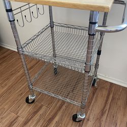 Rolling Kitchen Cart with Butcher Block Top
