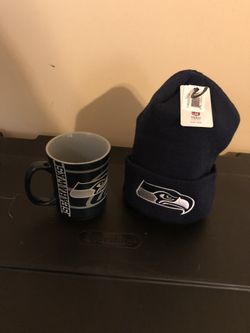 Seattle Seahawks coffee mug and beanie