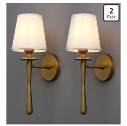 Brass Gold Retro Boho Linen Fabric Wall Sconce Set of 2
