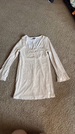 Cream Sequin Mini Dress with Bell Sleeves