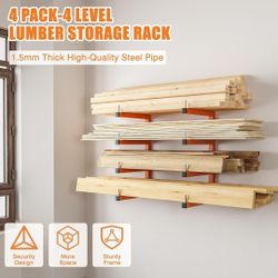4-Pack Lumber Storage Rack, Wood Storage Racks Wall Mount, Heavy Duty Garage Wood Organizer With 8-Level System, Orange Utility Rack Organization Up 1