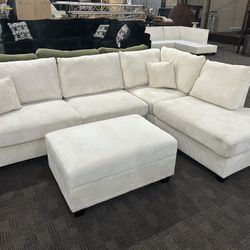 Cream Comfortable Sectional W Storage Ottoman 