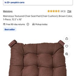 Mainstays Textured Chair Seat Pad (Chair Cushion), Brown Color, 6 Piece, 15.5" x 16"