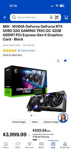 MSI - NVIDIA GeForce GeForce RTX 5090 32G GAMING TRIO OC 32GB GDDR7 PCI Express Gen 5 Graphics Card - Black