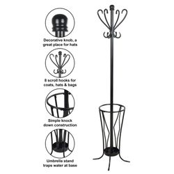 Metal Coat Rack with Umbrella Stand & 8 Hooks