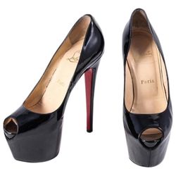 Christian Louboutin Black Highness Patent Leather Platform 160 High Heel Red Bottom Sole Prep Toe Pumps 39
