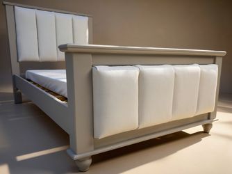 Custom Reimagined Twin Bed with Channel-Tufted Vegan Leather Headboard & Footboard: $425