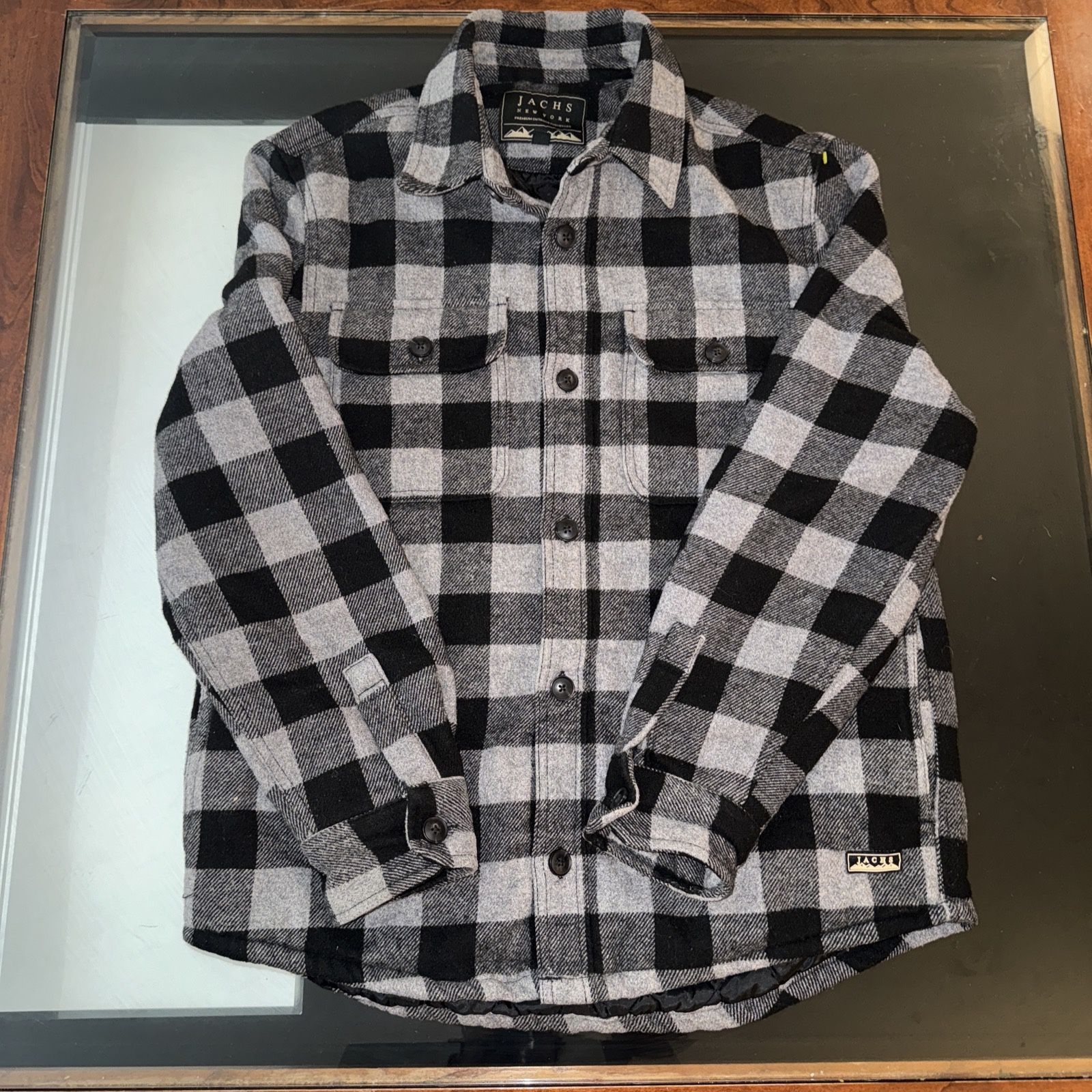Jachs New York Shirt Jacket, Black/gray Checkered, Medium, Poly/wool Blend (A)