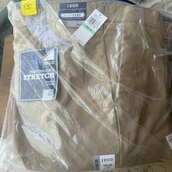 Men's IZOD Slim-Fit Performance Stretch Flat-Front Pants Cedarwood Khaki 34/30