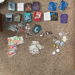 Huge Pokemon Lot of Deck Sleeves, Dividers, Dice, Tokens, Coins And Pins 