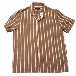 NWT - Banana Republic - Men's Short Sleeve Button Up in Brown Stripped - Medium
