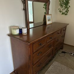 Solid Wood Dresser With Metal Details And Mirror 