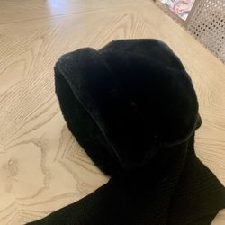 Faux Fur Hat With Attached Knit Scarf