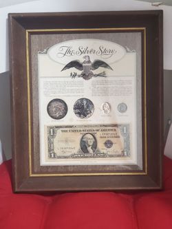 The Silver Story, Vintage framed U.S. coin and paper currency collectible display