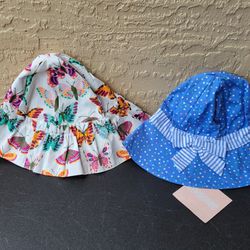 NEW...2 INFANT GIRLS SUNHATS WITH VELCRO CHIN STRAPS...SIZE 3-6 MONTHS 