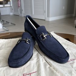 Salvatore Ferragamo Blue Ink Suede Loafers 10.5