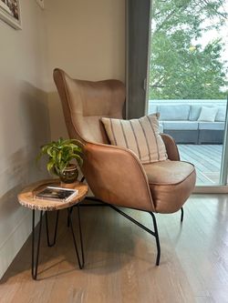 Brown Leather Wingback Accent Chair