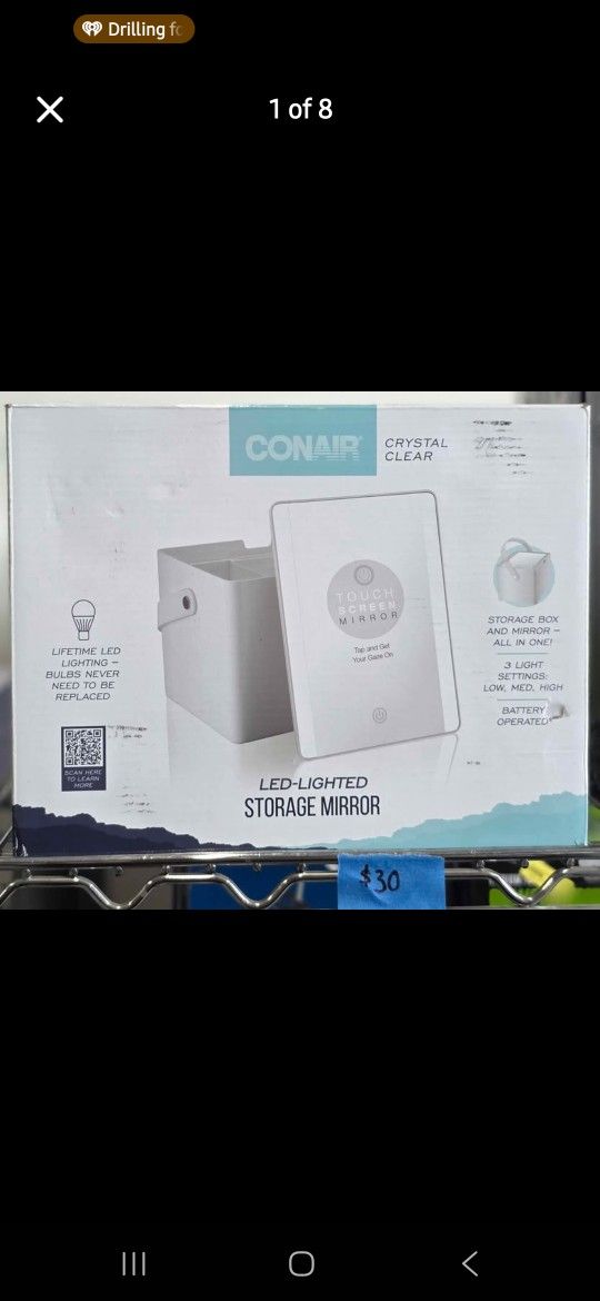 Conair LED Lighted Makeup Mirror with Storage, 1X Magnification, Hidden Storage Box and Tray Include
