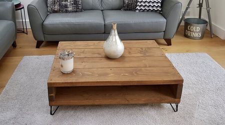 Made to order - Two tiers wooden coffee table with hairpin legs - see description