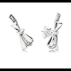 PANDORA Sparkle C/Z Elegant Bow Sterling Silver Earrings NEW