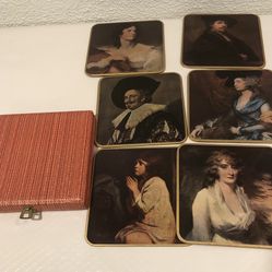 Set Of 6 Vintage Coasters In Box , These Were Produced By Win-El  In England . They Have Famous Painting On One Side And Red Velvet On Other