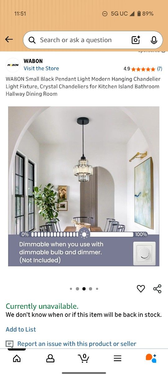 WABON Small Black Pendant Light Modern Hanging Chandelier Light Fixture, Crystal Chandeliers for Kitchen Island Bathroom Hallway Dining Room