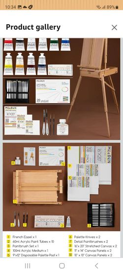 MEEDEN Art Set with French Easel for Professional Artist,Supplies Acrylic Painting(10-60ML) Kit with Paintbrushes for Adults,Pre Painter and Canvas Dr