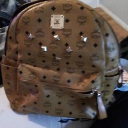 MCM Studded Backpack (Brown Cognac Visetos)