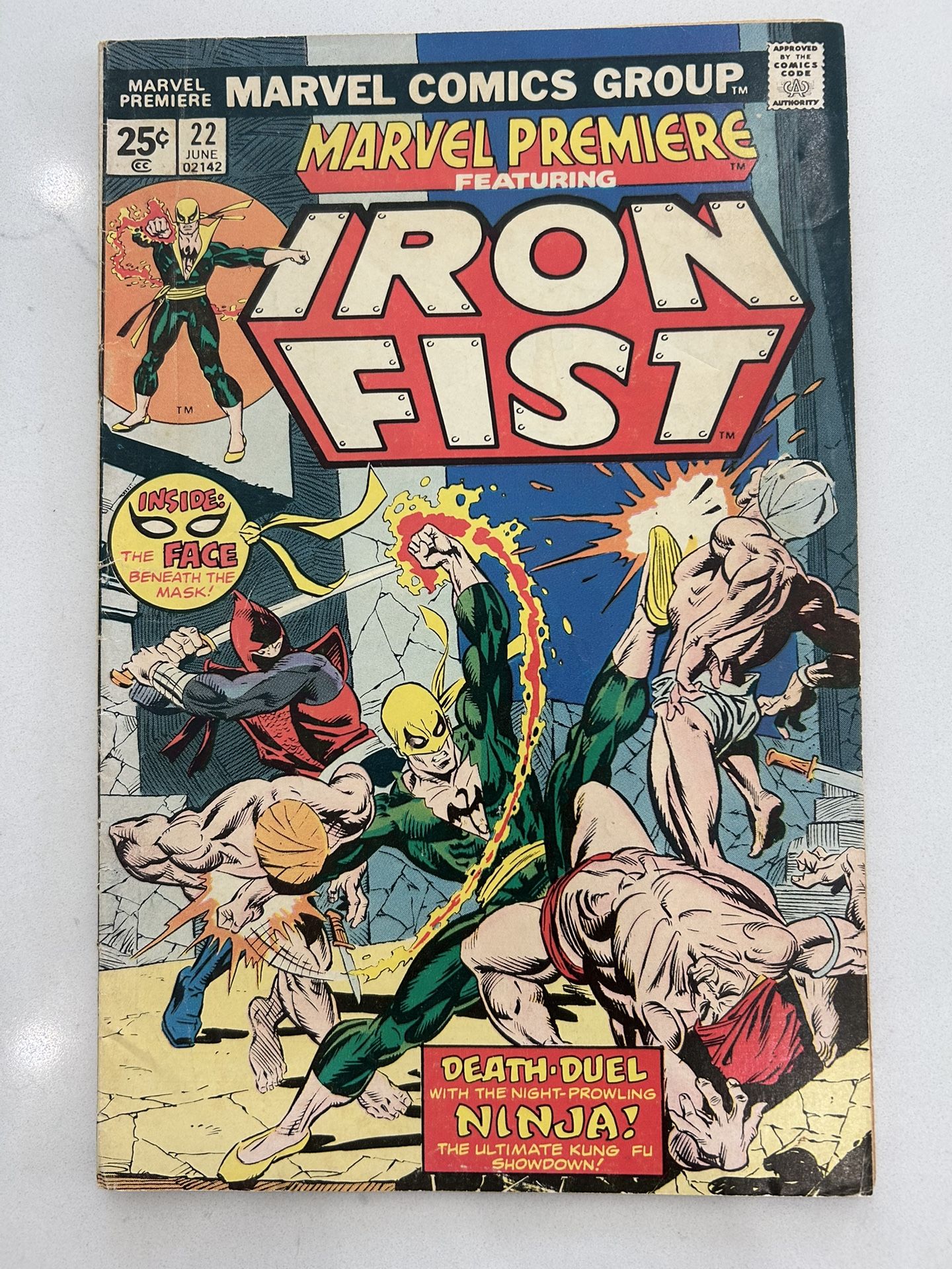 Marvel Premiere #22 Comic Book 1975, VG Gil Kane Iron Fist Centerfold has one staple attached. Nice book!