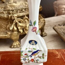 VTG 1985 Aynsley Pembroke Fine English Bone China Square Gilded Floral Bird Vase