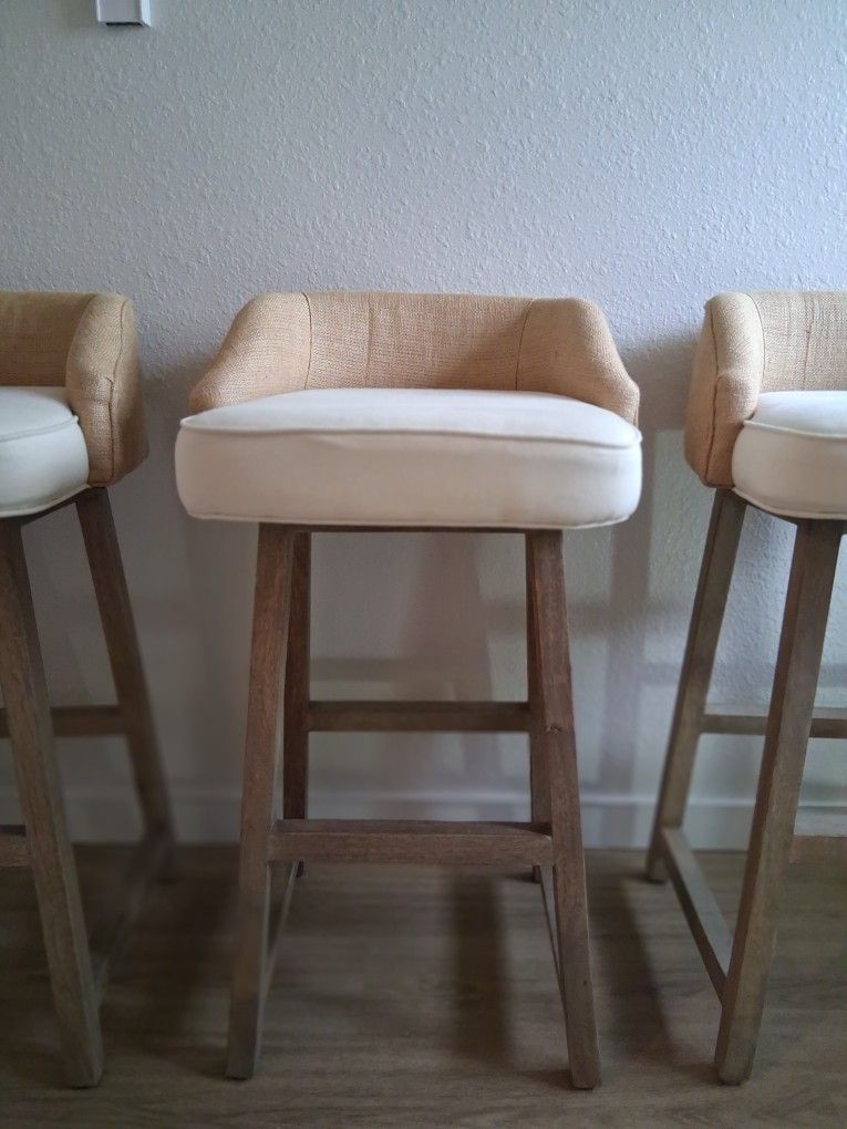Mercana Burlap and Cream Linen Stool