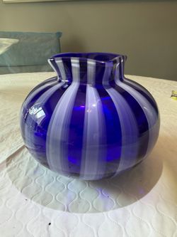 Vintage Cobalt Blue and White Glass Vase