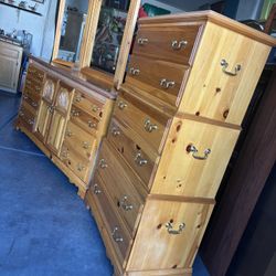 Long & Tall Dresser With Mirror & With 12 Drawers And An Upright Dresser With 6 Drawers; With Brass Handles;Solid Wood By Basset Home Furnishings 