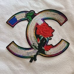 CC Logo Red Rose Sequin Embroidery Iron On Patch 