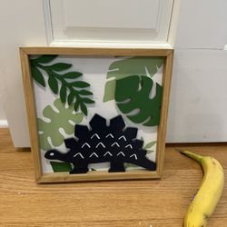 Dinosaur blue wall decor sign boys room size 10x10 inches 