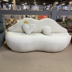 Kiss 💋 Ivory Boucle Loveseat w/ Round Ottoman & Stool
