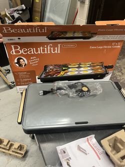 BRAND NEW - 12" x 22” - Beautiful by Drew Barrymore XL Electric Non-stick Griddle - Black Sesame