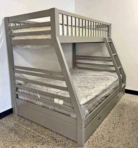 Bunk Bed Grey Twin Over Full With Storage NEW