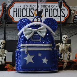 Loungefly Disney Parks Exclusive Minnie Mouse Sequin Wishes Come True Blue Mini Backpack