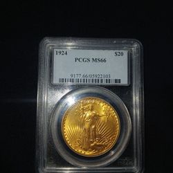 Pre 33 Gold.                                                                  St. Gaudens Double Eagle PCGS MS 66.              1924