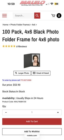 100 Pack, 4x6 Black Photo Folder Frame for 4x6 photo