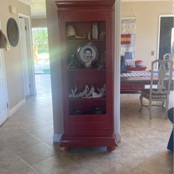 Antique Distressed, Red Curio Cabinet