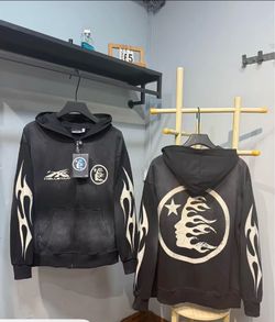 Hellstar Flame Zip-Up Hoodie Black. Size XL
