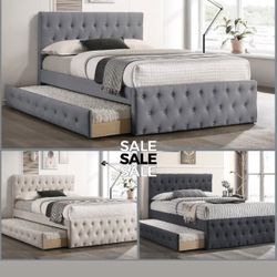 Full Twin Grey Frenchi Trundle Bed With Ortho Mattress Included!!