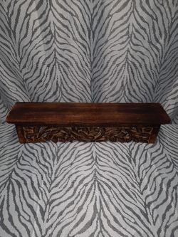 Vintage Handcarved Thick Hardwood Wall Shelf 